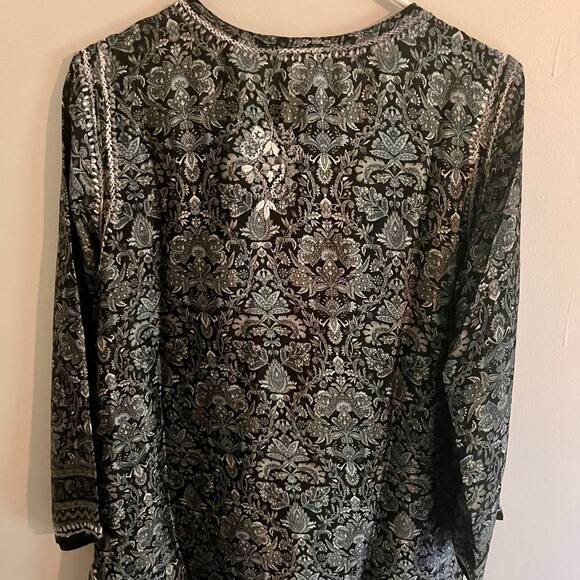 Sevya Handmade Silk Tunic Womens Size Small Black and Grey Embroidered Top - Picture 11 of 12